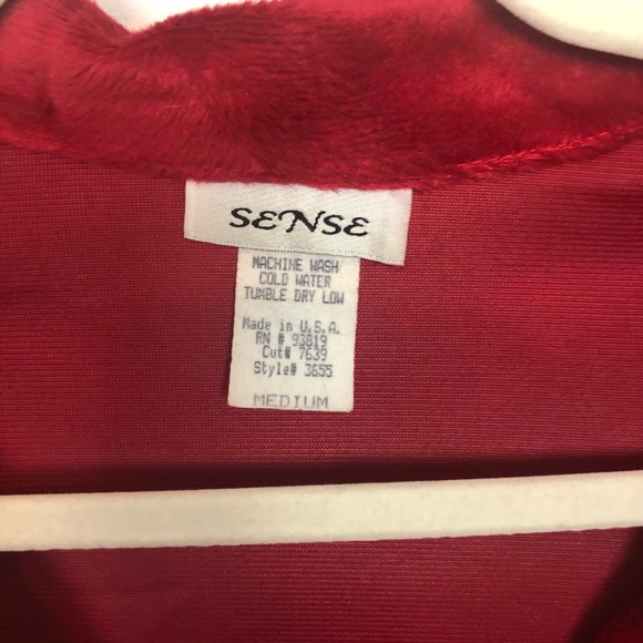 VINTAGE Red Y2K Faux Velvet Wavy Pattern Long Coat M - Picture 4 of 11